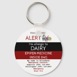Dairy Food Allergy and Medicine Alert Tag Keychain