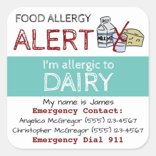 Dairy Food Allergy Sticker Light Teal