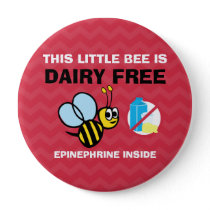 Dairy Free Bee Personalized Allergy Alert Pinback Button