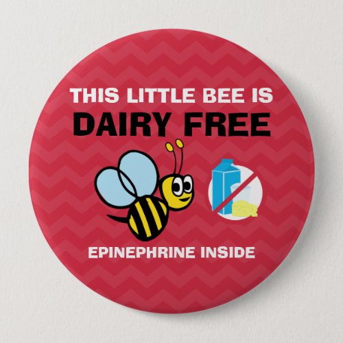 Dairy Free Bee Personalized Allergy Alert Pinback Button