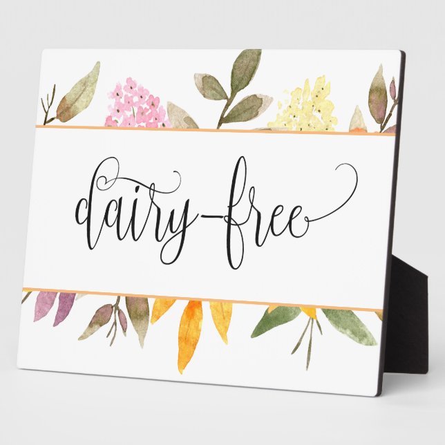 Dairy Free Floral tabletop with easel Plaque (Side)
