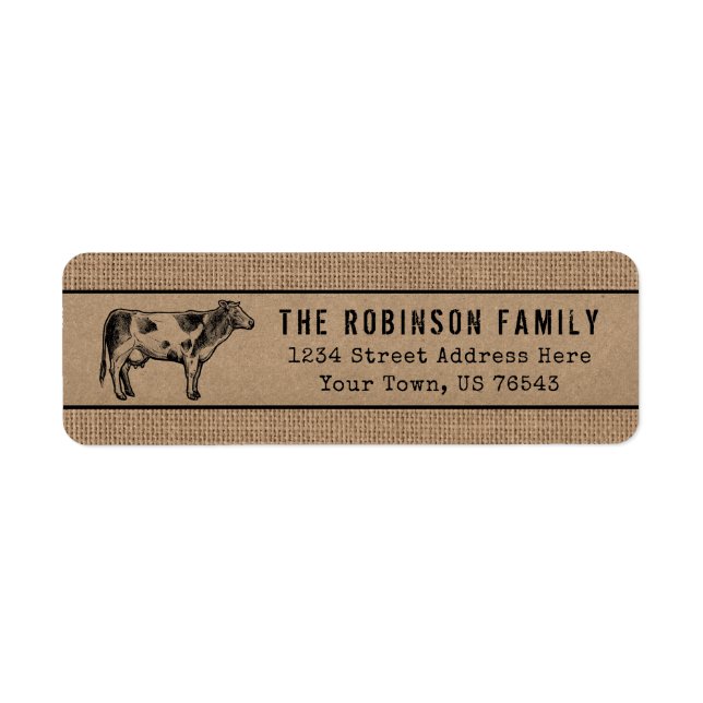 Dairy Milk Farm Cow Rustic Kraft Burlap Print Label (Front)