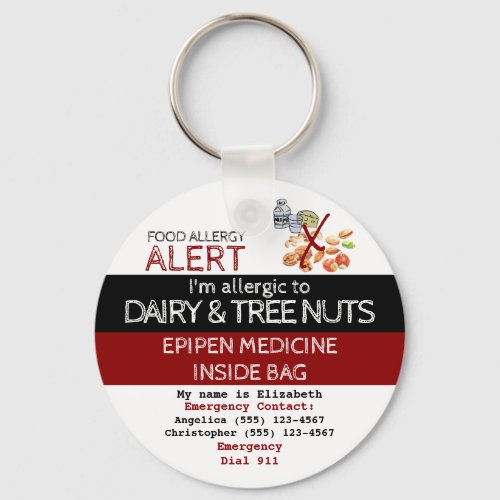 Dairy  Tree Nut Food Allergy Medicine Alert Tag Keychain