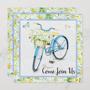 Daises & Blue Bicycle Birthday Party Invitation