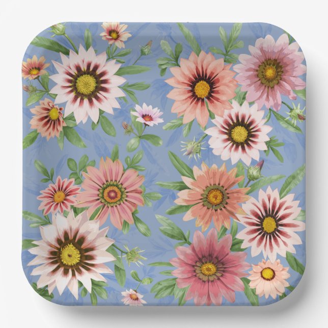 Daisies All Over Pretty Floral Botanical Art Paper Plates (Front)