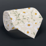 Daisies (Almond) – Watercolor Floral Pattern Neck Tie<br><div class="desc">A pretty floral pattern with delicate white daisy flowers,  painted digitally in a realistic watercolor style.</div>
