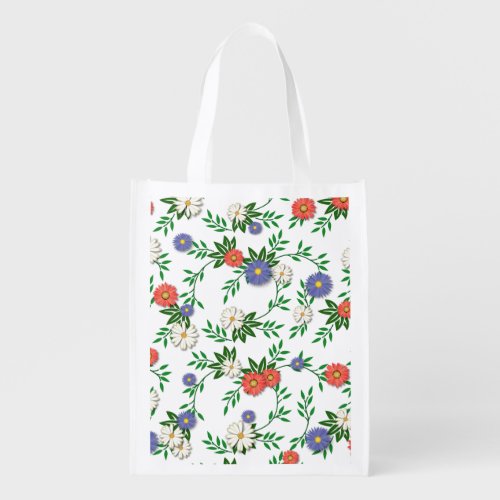 Daisies and Bachelors Buttons Grocery Bag