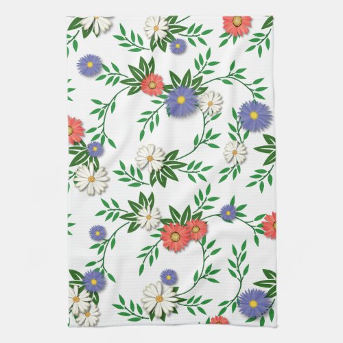 Daisies and Bachelors Buttons Kitchen Towel