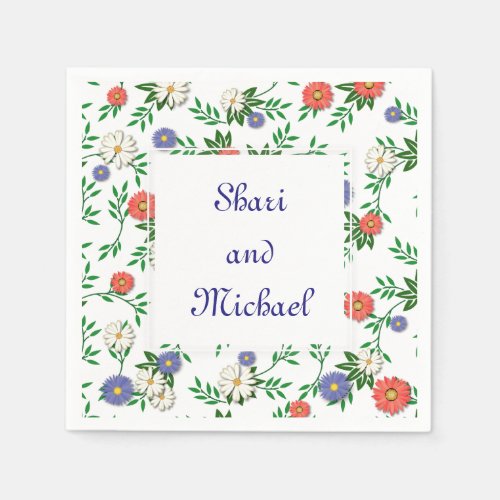 Daisies and Bachelors Buttons Paper Napkins