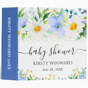 Daisies and Blue Flowers Baby Shower Photo Album 3 Ring Binder