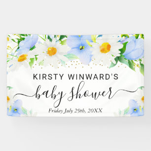 Daisies and Blue Flowers Baby Shower Welcome Banner