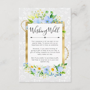 Daisies and Blue Flowers Gold Wedding Wishing Well Enclosure Card