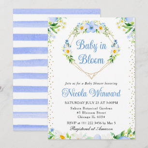 Daisies and Blue Flowers Heart Wreath Baby Shower Invitation