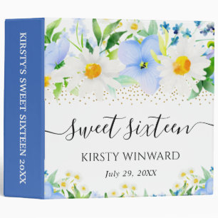 Daisies and Blue Flowers Sweet 16 Photo Album 3 Ring Binder