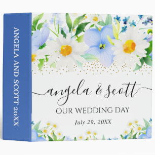 Daisies and Blue Flowers Wedding Photo Album 3 Ring Binder
