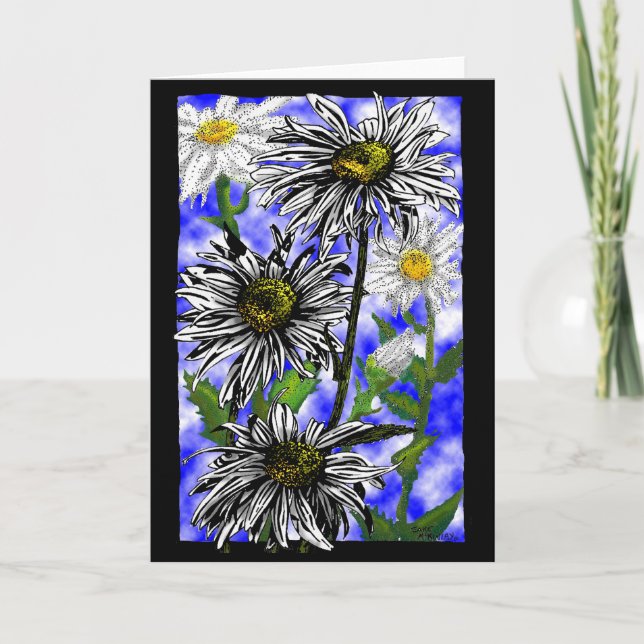 Daisies and blue sky letterpress thank you card (Front)