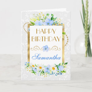 Daisies and Blue Summer Flowers Gold Foil Birthday Card