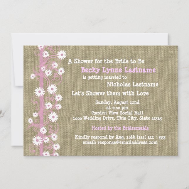 Daisies and Burlap Pink Bridal Shower Invitation (Front)