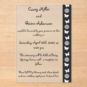 Daisies and Butterflies in Black Acrylic Wedding Invitations