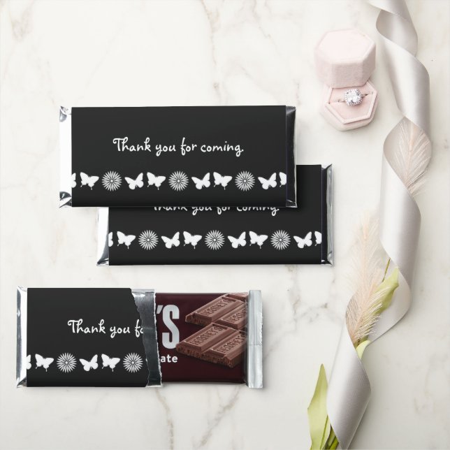 Daisies and Butterflies in Black Hershey Bar Favors (Front)