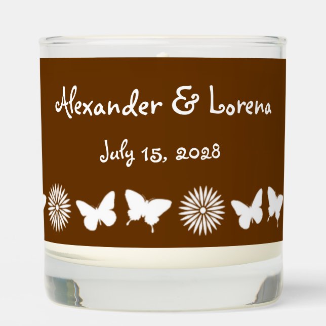 Daisies and Butterflies in Chocolate Brown Scented Candle (Front)