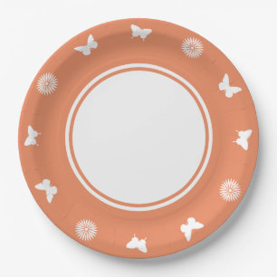 Daisies and Butterflies in Coral Paper Plate