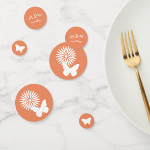 Daisies and Butterflies in Coral Table Confetti