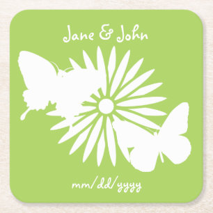 Daisies and Butterflies in Peridot Paper Coaster