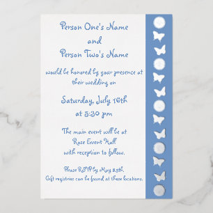 Daisies and Butterflies in Periwinkle Foil Invitation