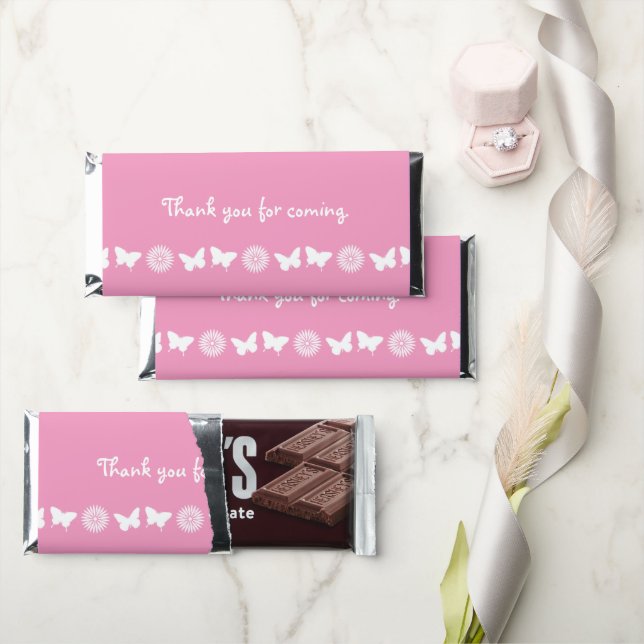 Daisies and Butterflies in Petal Pink Hershey Bar Favors (Front)