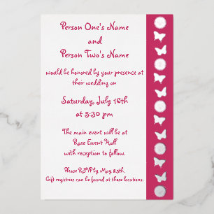 Daisies and Butterflies in Raspberry Foil Invitation