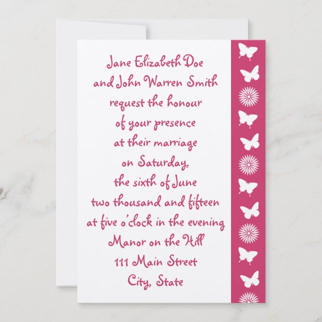 Daisies and Butterflies in Raspberry Invitation (Front)
