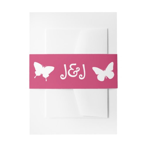 Daisies and Butterflies in Raspberry Invite Band Invitation Belly Band