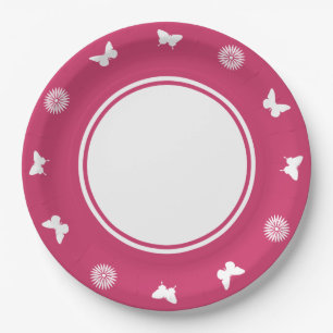 Daisies and Butterflies in Raspberry Paper Plate