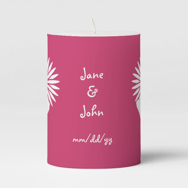 Daisies and Butterflies in Raspberry Pillar Candle (Front)