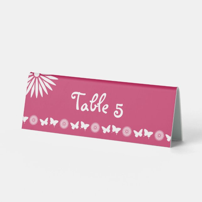 Daisies and Butterflies in Raspberry Table Sign (Front)