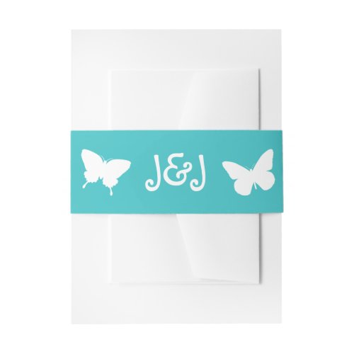 Daisies and Butterflies in Turquoise Invite Band Invitation Belly Band