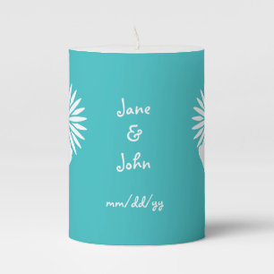 Daisies and Butterflies in Turquoise Pillar Candle