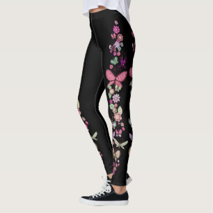 Daisies and Butterflies Pastel Floral Print Leggings