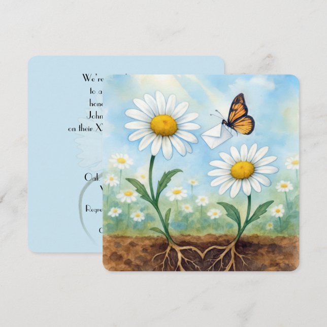Daisies and Butterfly Anniversary Party Invitation (Front/Back)