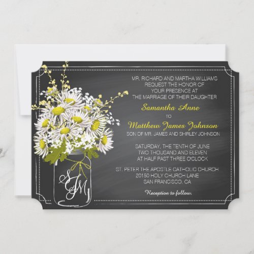 Daisies and Chalkboard Wedding Invitation Card