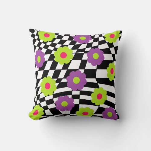 Daisies and Checkers Throw Pillows Mod Pillow