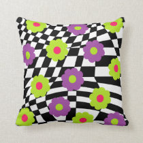 Daisies and Checkers Throw Pillows Mod Pillow