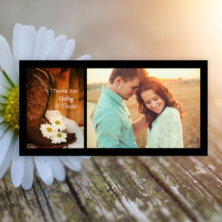 Daisies and Cowboy Boots Western Wedding Thank You Card