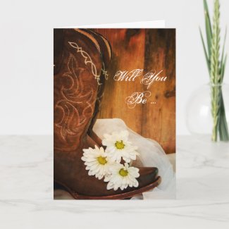 Daisies and Cowboy Boots Will You Be My Bridesmaid Invitation