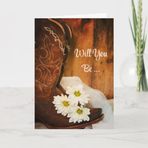 Daisies and Cowboy Boots Will You Be My Bridesmaid Invitation