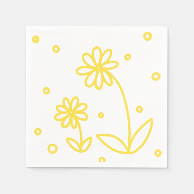 Daisies and Dots 2 - Lemon Yellow and White Napkins (Front)
