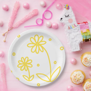 Daisies and Dots 2 - Lemon Yellow and White Paper Plates