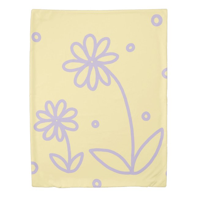 Daisies and Dots 2 - Pastel Yellow and Purple Duvet Cover (Front)