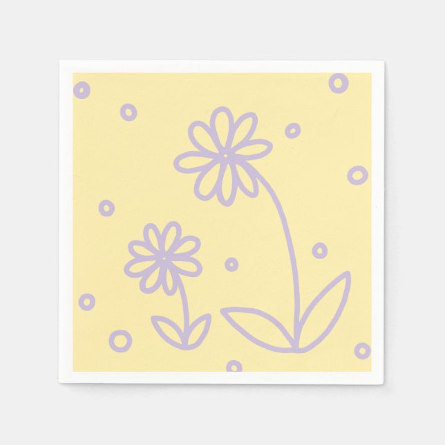 Daisies and Dots 2 - Pastel Yellow and Purple Napkins (Front)